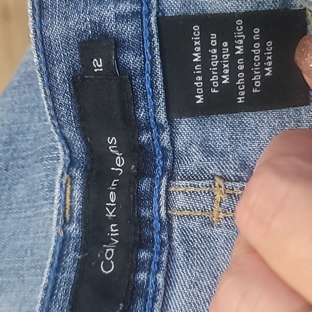 Calvin Klein Capri blue jeans size 12 distressed 5 pocket denim customized - Picture 10 of 11
